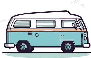 Summer Road Trip Adventure in Cartoon Camper Van Vector Illustration