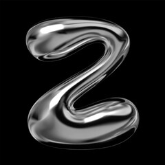 Shiny 3D chrome letter Z, retro futuristic balloon bubble style , liquid metal effect with reflective gloss, isolated volumetric rendering, Y2K vector for modern design
