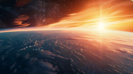 The image is a beautiful depiction of a sunrise from space.