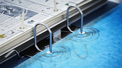 Obraz premium Document folder mechanism illustrated as swimming pool ladder. Business and vacations concept. 3D illustration