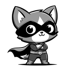 cartoon character of cat super hero - black and white (artwork 1)