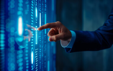 Businessman's touch: navigating the future with a modern virtual fingerprint panel, a glimpse into seamless security and cutting-edge technology