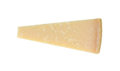 Wedge of italian hard cheese Grana Padano or Parmesan isolated on white background. Delicious ingredient for pizza, sandwiches, salads.