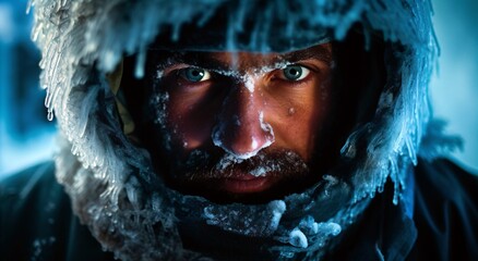 a closeup portrait of ice diver Eskimo in the arctic - obrazy, fototapety, plakaty