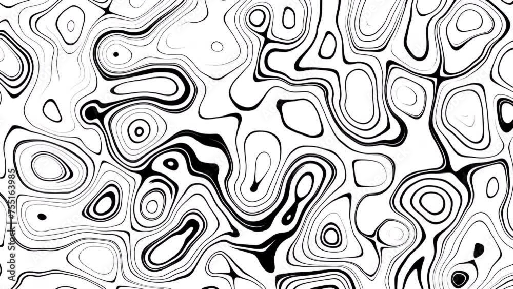 Poster Animated wavy line motion graphic background. Seamless looped Abstract motion graphic, Abstract moving topographic map lines. Moving wavy line striped