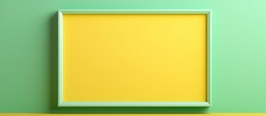 Fototapeta premium The electric blue picture frame, a rectangle in shape, hangs on the azure wall. The symmetry of the pattern and parallel lines give it a modern touch