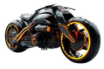 Futuristic motorcycle PNG isolated on a white and transparent background - Advanced Cyberpunk vehicle Prototype Futuristic technology