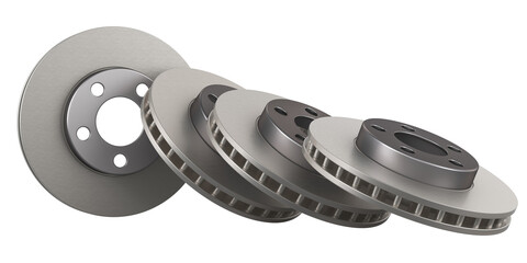 Set of Car Disc Brake Rotors, 3D rendering isolated on transparent background © natatravel