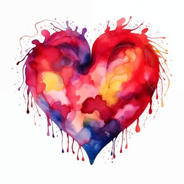 Abstract heart. Adorable heart clipart. Watercolor illustration. Generative AI. Detailed illustration.