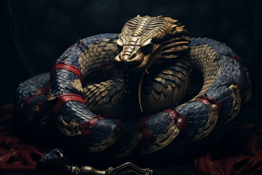 Elusive Samurai serpent snake creature. Art danger. Generate Ai