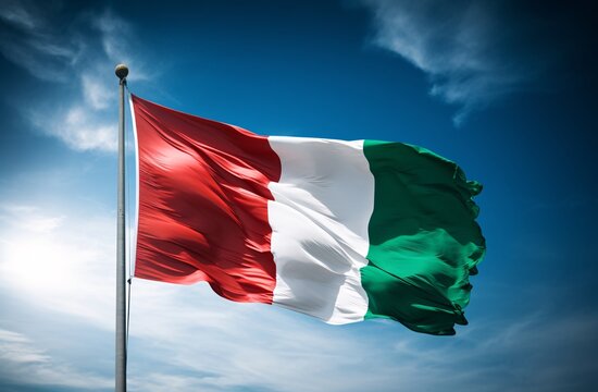a realistic italian flag with blue background