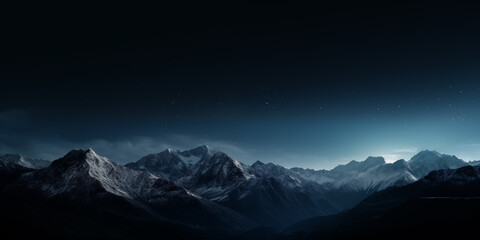 Snowy mountains at night starry sky, snowy peaks of hills and mountains in the north with a beautiful night sky in which you can see the stars night landscape of the mountains