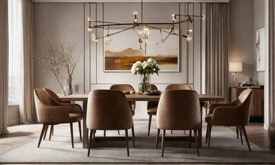Fototapeta premium luxurious minimal dining room captures the perfect balance of modern decor and timeless art