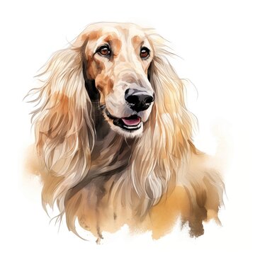 recommend clip art: Afghan hound dog. Afghan hound dog clipart. Watercolor illustration. Generative AI. Detailed illustration.