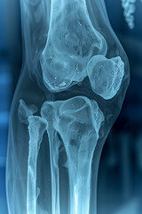 Radiographic depiction of human knee bones - obrazy, fototapety, plakaty