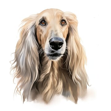 recommend clip art: Afghan hound dog. Afghan hound dog clipart. Watercolor illustration. Generative AI. Detailed illustration.