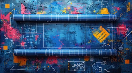 Creative Fusion: Graffiti and Blueprint Mural