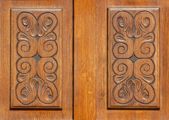 Wooden sculpture with floral motifs at the monastery of St. Ioan Iacob the Hozevit from the country...