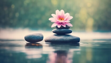 Serene water lily on zen stone stack