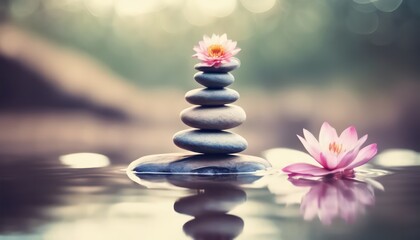Tranquil zen stones with water lily