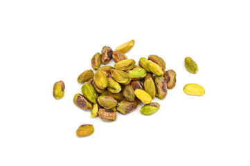 Shelled pistachio kernels isolated on white