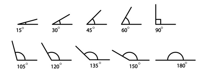 Mathematics Angles Collection PNG. 30, 45, 60, 90, 120, 150, 180, 270 and 360 degree icon set