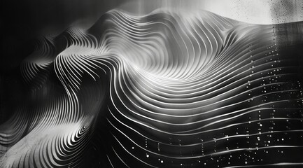 abstract black and white background with images of waves, smoky structure, changing fluid shapes