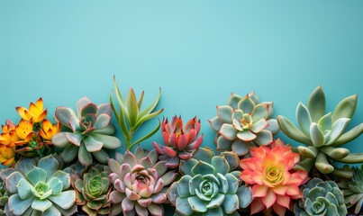 A picturesque scene of bright and colorful succulent varieties. stunning background for a cactus and succulent store