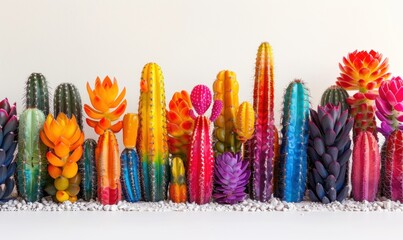 Vibrant succulents and cacti in full bloom, showcasing a riot of colors
