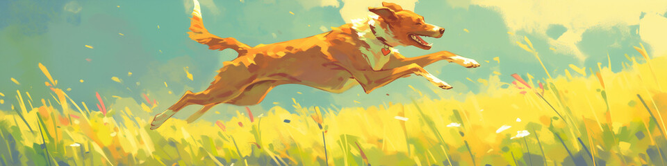 Energetic Dog Sprinting Through Tall Grass
