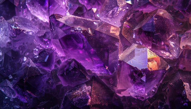 macro texture of sparkling amethyst crystals in rich purple tones