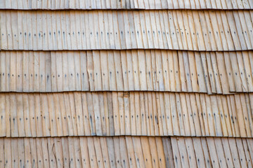A top view of a wooden shingle roof
