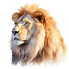 African lion. Lion clipart. Watercolor illustration. Generative AI. Detailed illustration.