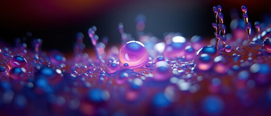 A macro photography of water droplets reflecting light on a colorful surface