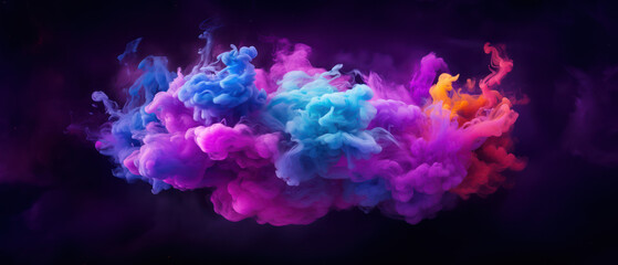Vibrant multi-colored smoke cloud formation on a dark background, evoking a sense of mystery and creativity - obrazy, fototapety, plakaty