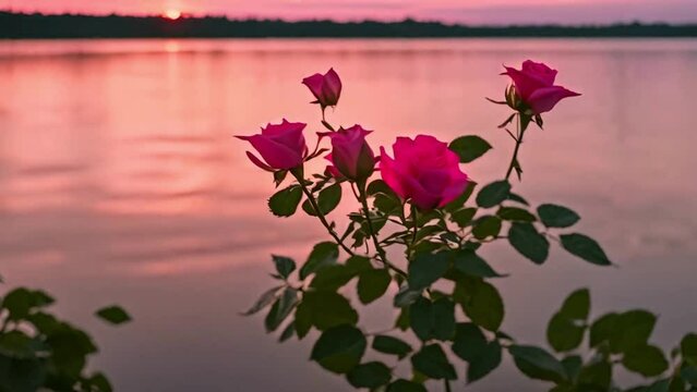 pink flower on the lake