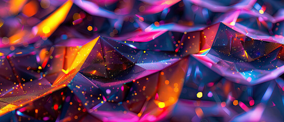 An artistic illustration of various geometric shapes intertwined with sparkling effects and an...