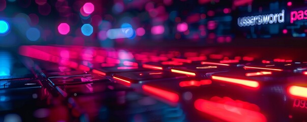 computer keyboard with red and blue lights on the background