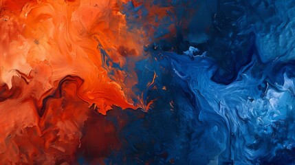 Dynamic flame orange and cobalt blue textured background, representing energy and depth. - obrazy, fototapety, plakaty