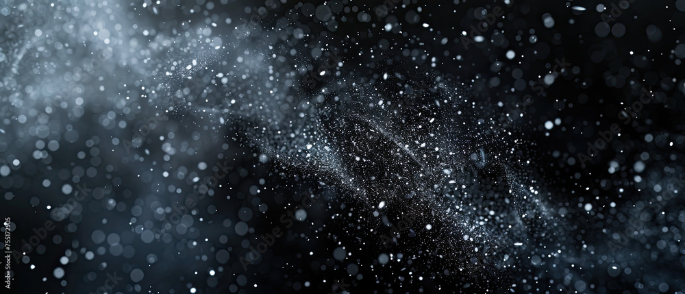 Wall mural an artistic representation of a cloud of sparkling particles scattered across a dark, black backgrou