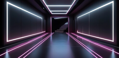 Design a stage floor with a neon light road leading through