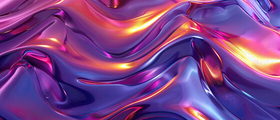 A digital composition of blue and purple tones forming smooth, metallic-looking waves that give a sense of fluid elegance - obrazy, fototapety, plakaty