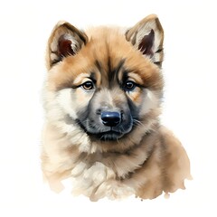 Japanese Akita dog. Akita inu, akita-ken. Puppy dog clipart. Watercolor illustration. Generative AI. Detailed illustration.
