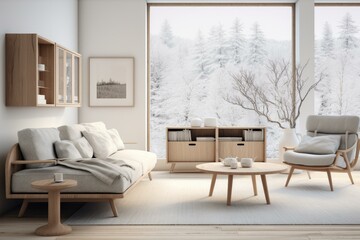 Functional Interior scandinavian furniture. Modern luxury. Generate Ai