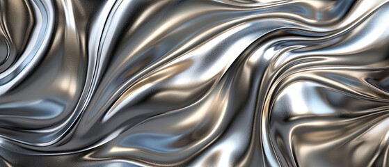 A monochromatic digital artwork featuring sleek silver waves, embodying simplicity and a futuristic feel with its smooth gradients