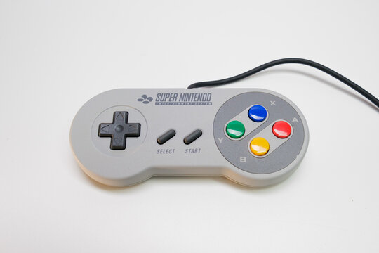  Newcastle UK: 1st July 2023: Super Nintendo controller uk version japan pal. Colour buttons retro gaming