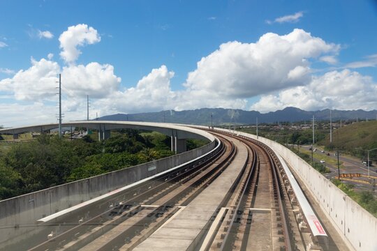 View from the Hawaii Skyline Rail. Phase 1 of the project opened June 30, 2023 linking East Kapolei and Aloha Stadium.