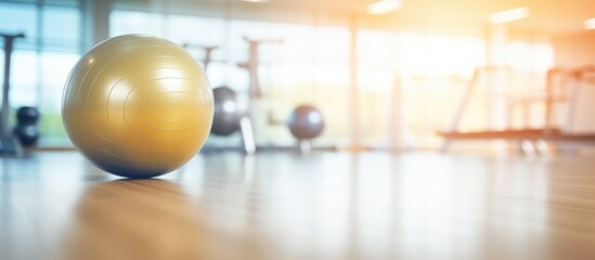 A round, yellow ball rests on top of a wooden floor, creating a simple yet striking contrast. The smooth surface of the ball contrasts with the textured grain of the wood beneath it.