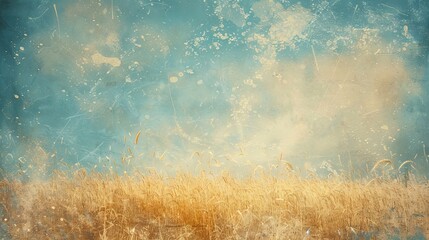Harmonious sky blue and wheat textured background, blending freedom and harvest.