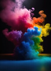 Colorful cloud with smoke on black background. ai generative